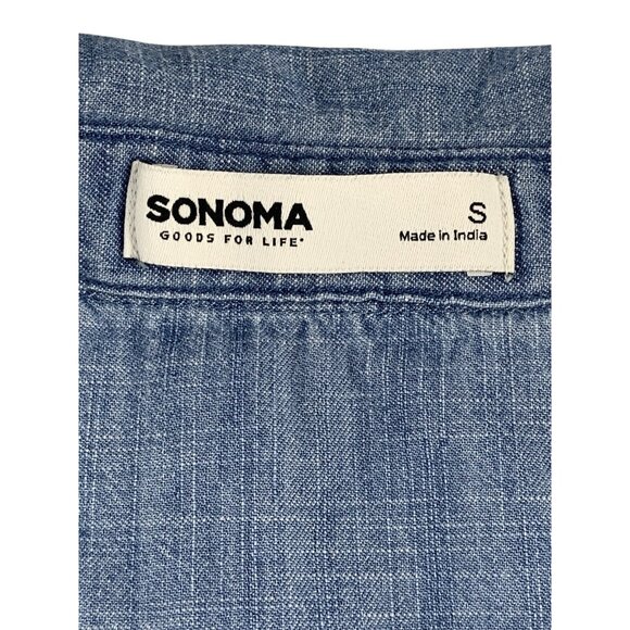 Sonoma Womens Denim Long Sleeve Button-Up Chambray Shirt Size Small - Picture 11 of 12